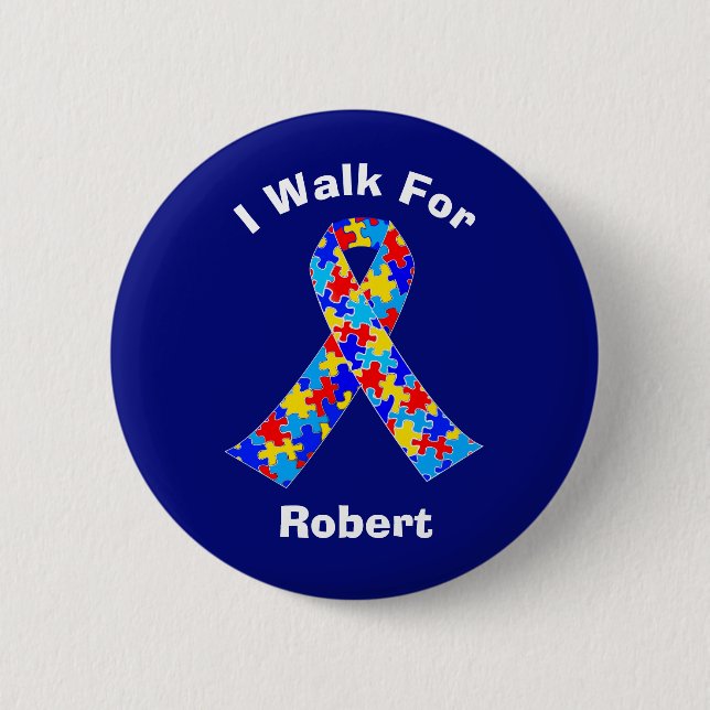Autism Awareness Ribbon Custom Fundraising Walk Button (Front)