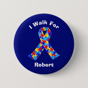 Autism Awareness Ribbon Custom Fundraising Walk Button