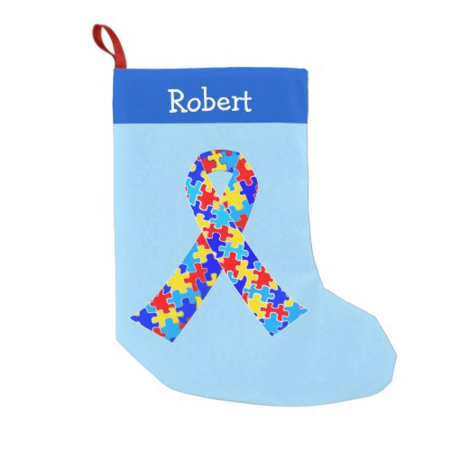 Autism Awareness Ribbon Cute Personalized Blue Small Christmas Stocking