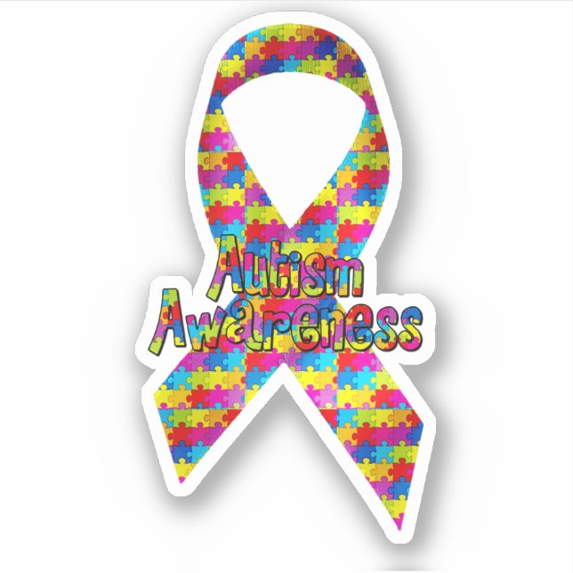 Autism Awareness Ribbon Die Cut Sticker Decal (Front)
