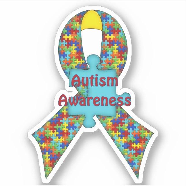Autism Awareness Ribbon Die Cut Sticker Decal (Front)