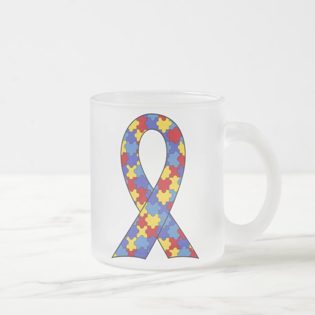Autism Awareness  Ribbon Frosted Glass Coffee Mug (Right)