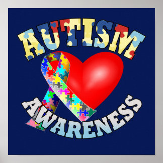 Autism Awareness Ribbon heart Poster