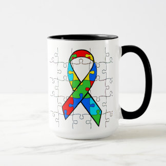 Autism Awareness Ribbon Heart Puzzle Pieces Mug
