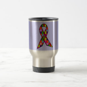 Autism Awareness Ribbon in Jigsaw Pattern Travel Mug