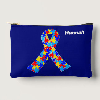 Autism Awareness Ribbon Personalized Blue Accessory Pouch