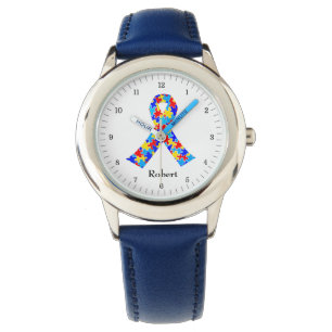 Autism Awareness Ribbon Personalized Blue Kids Watch