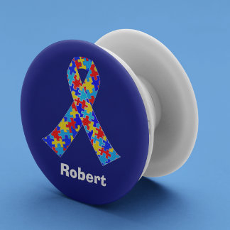 Autism Awareness Ribbon Personalized Blue PopSocket