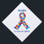 Autism Awareness Ribbon Personalized Graduation Cap Topper<br><div class="desc">Custom Autism awareness ribbon graduate cap topper to raise awareness for autistic friends or family on graduation day. A cool autism cap for a proud autism sister or brother that can be personalized with a name and class year on a beautiful black cap topper.</div>