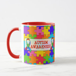 Autism Awareness Ribbon Puzzle Pieces Mug