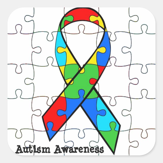 Autism Awareness Ribbon Puzzle Pieces Stickers (Front)