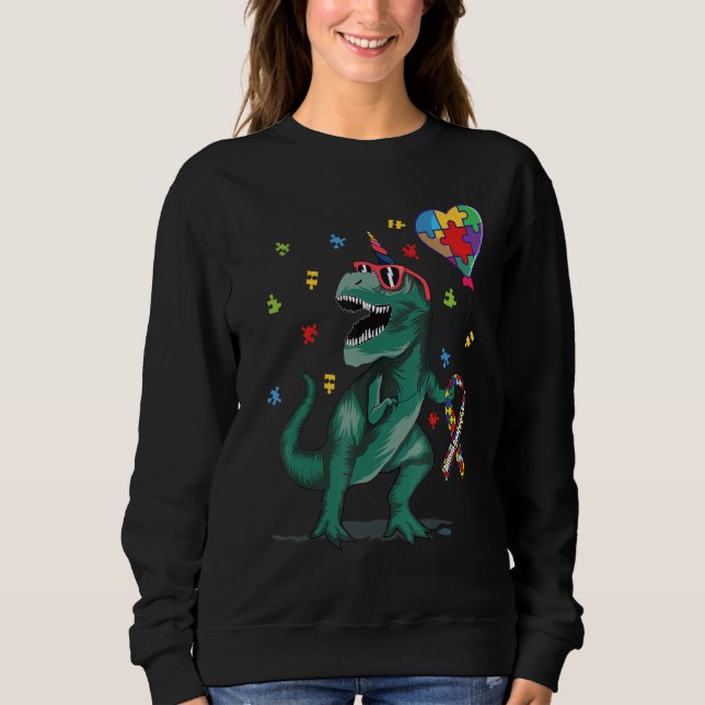 Autism Awareness Ribbon Rex Dinosaur Puzzle Heart  Sweatshirt (Front)
