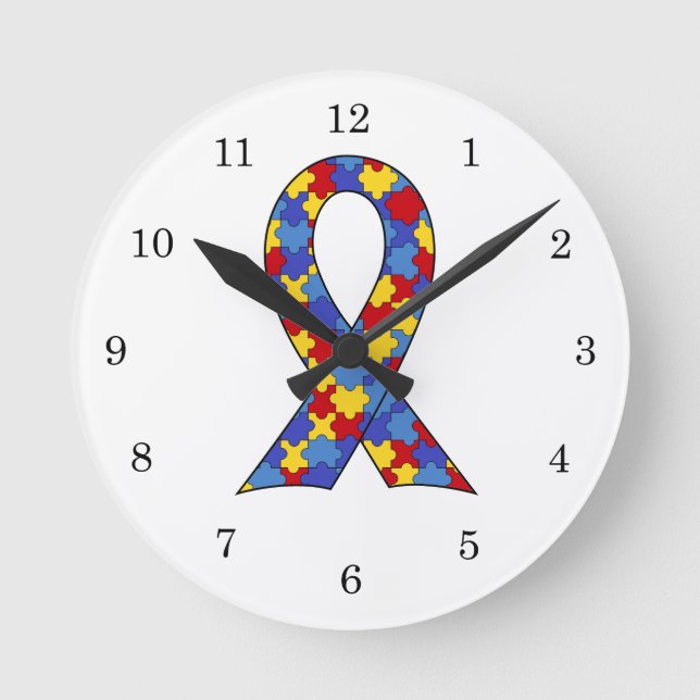 Autism Awareness  Ribbon Round Clock (Front)
