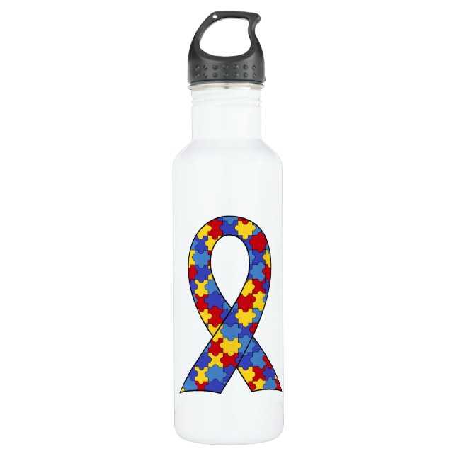 Autism Awareness  Ribbon Water Bottle (Front)