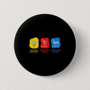 Autism awareness science periodic table elements button