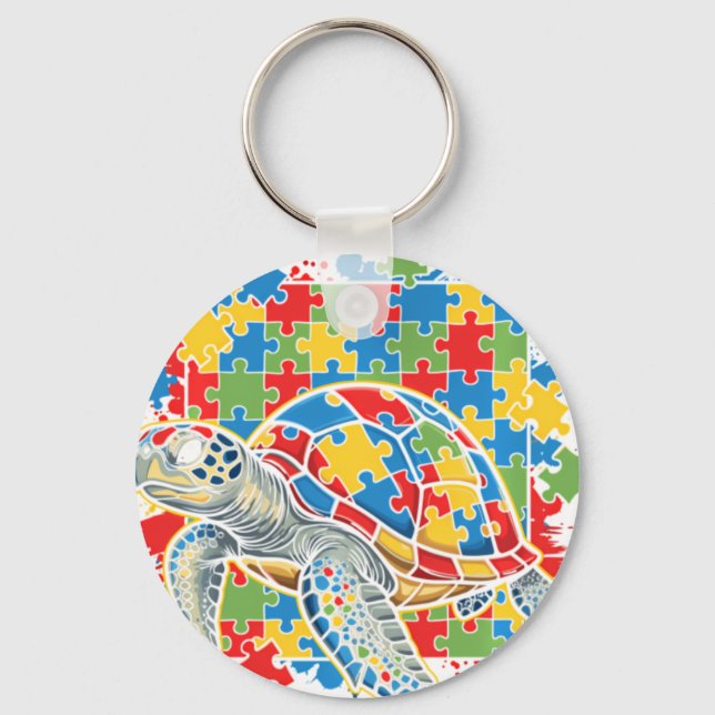 Autism Awareness Sea Turtle Puzzle Autisti Keychain (Front)