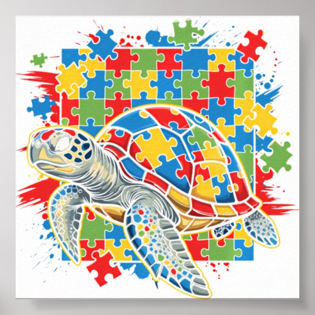Autism Awareness Sea Turtle Puzzle Autisti Poster (Front)