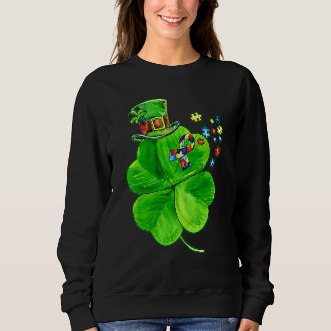 Autism Awareness Shamrock St Patrick's Day Puzzle  Sweatshirt (Front)