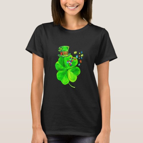 Autism Awareness Shamrock St Patricks Day Puzzle  T_Shirt