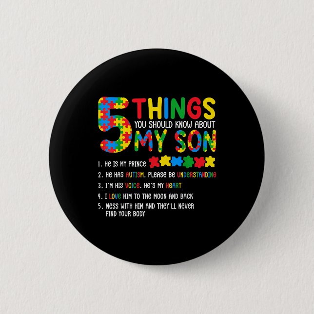 Autism Awareness Shirt 5 Things You Should Know Ab Button (Front)