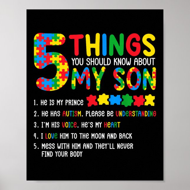 Autism Awareness Shirt 5 Things You Should Know Ab Poster (Front)