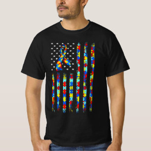 Autism Awareness Shirt American Flag Ribbon Puzzle