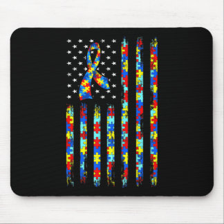 Autism Awareness Shirt American Flag Ribbon Puzzle Mouse Pad