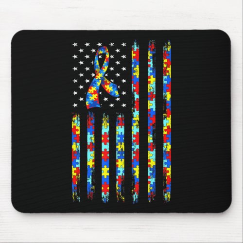 Autism Awareness Shirt American Flag Ribbon Puzzle Mouse Pad