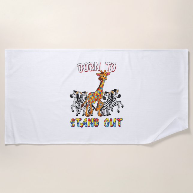 Autism Awareness Shirt Boys Born To Stand Out Gira Beach Towel (Front)