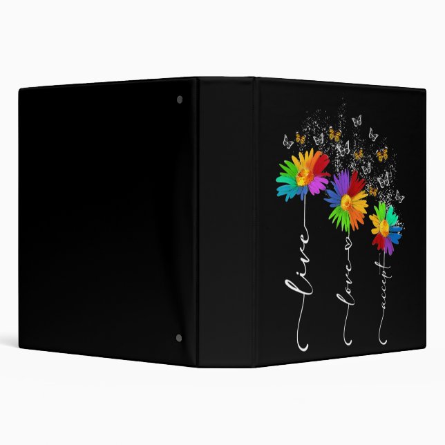 Autism Awareness Shirt Live Love Accept Autism Flo 3 Ring Binder (Background)