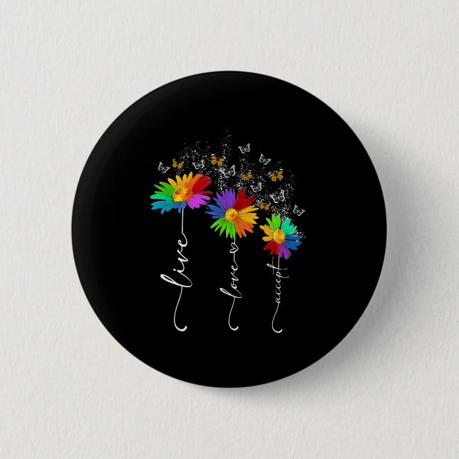 Autism Awareness Shirt Live Love Accept Autism Flo Button (Front)