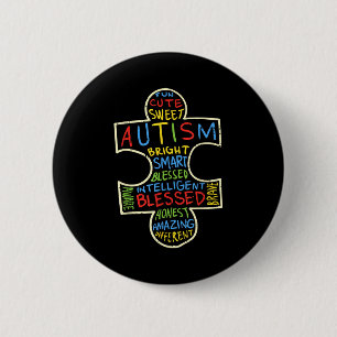Autism Awareness Shirt Puzzle Piece Words Autistic Button