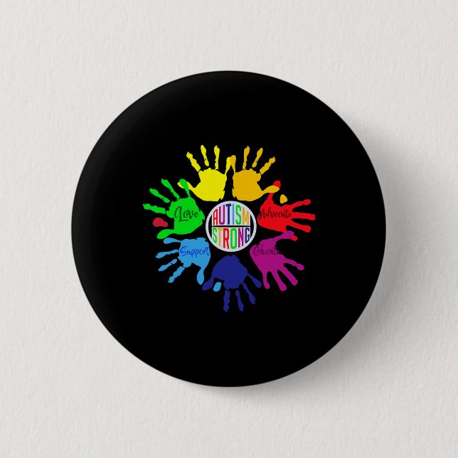 Autism Awareness  Sign Language Hand Puzzle Suppor Button (Front)