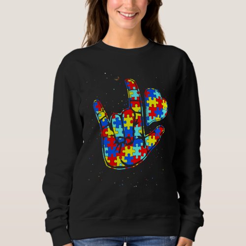 Autism Awareness  Sign Language Hand Puzzle Suppor Sweatshirt