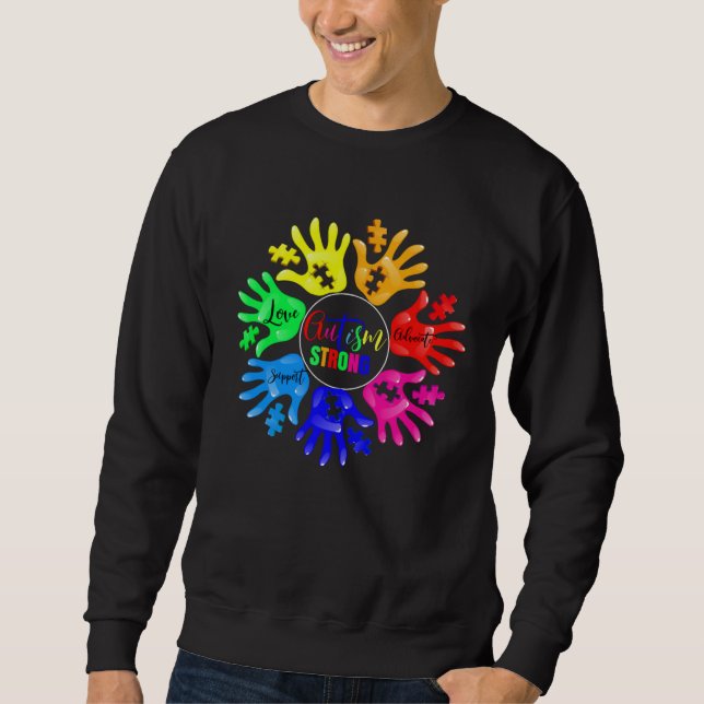 Autism Awareness Sign Language Hand Puzzle Support Sweatshirt (Front)