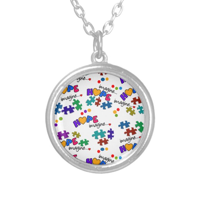 Autism Awareness  Silver Plated Necklace (Front)