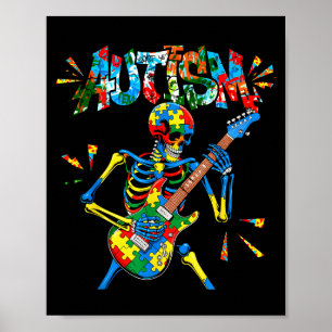 Autism Awareness Skeleton Guitar Player Funny Men  Poster