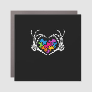 Autism Awareness Skeleton Heart Puzzle Piece Car Magnet