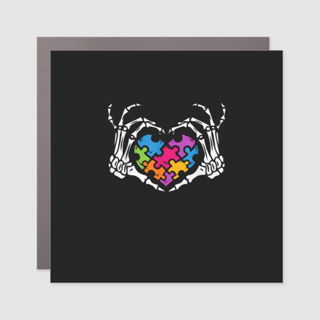 Autism Awareness Skeleton Heart Puzzle Piece Car Magnet (Front)