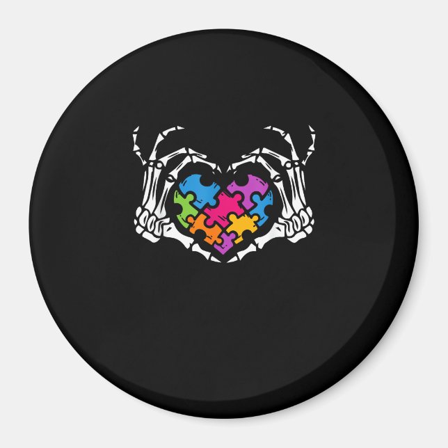 Autism Awareness Skeleton Heart Puzzle Piece Magnet (Front)