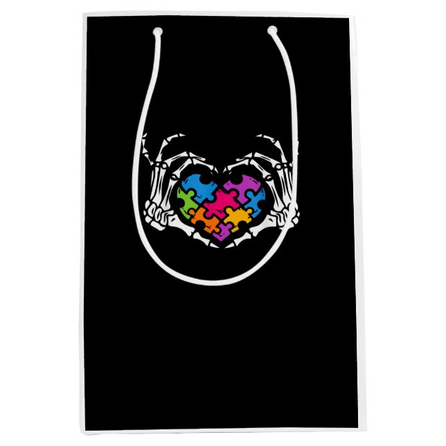 Autism Awareness Skeleton Heart Puzzle Piece Medium Gift Bag (Front)