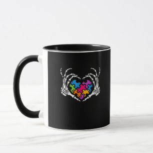 Autism Awareness Skeleton Heart Puzzle Piece Mug