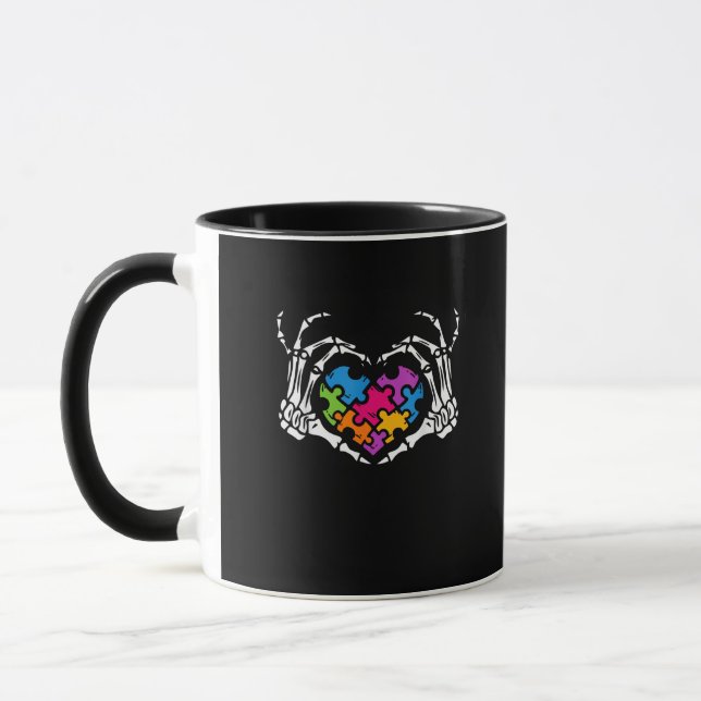 Autism Awareness Skeleton Heart Puzzle Piece Mug (Left)