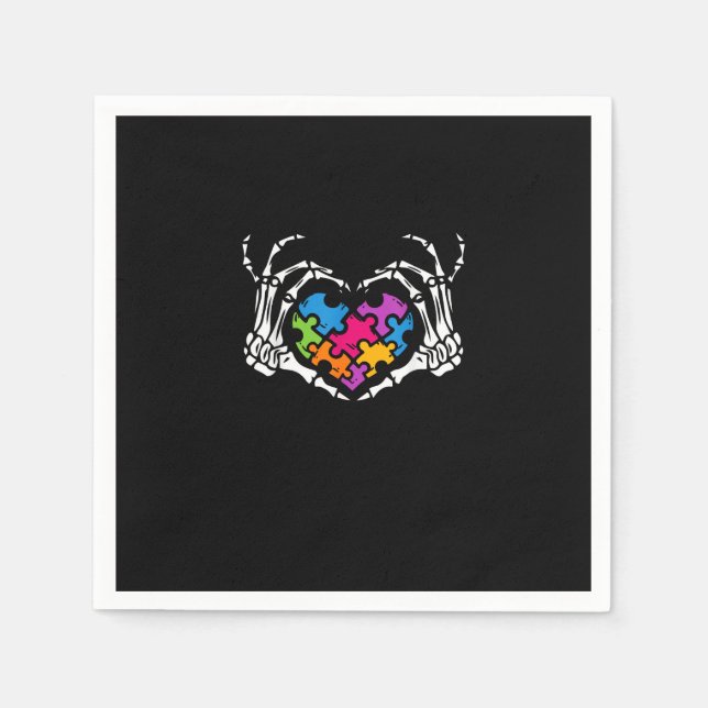 Autism Awareness Skeleton Heart Puzzle Piece Napkins (Front)