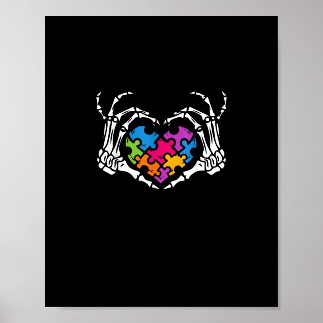 Autism Awareness Skeleton Heart Puzzle Piece Poster (Front)