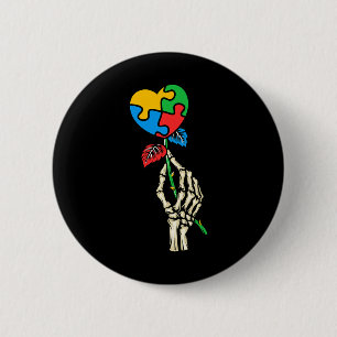 Autism Awareness Skull Hand Rose Autism Puzzle Pie Button