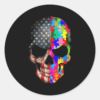 Autism Awareness Skull Puzzle Pieces Skull Autism Classic Round Sticker