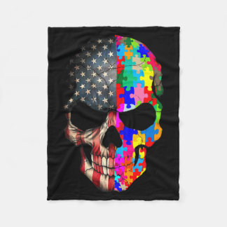 Autism Awareness Skull Puzzle Pieces Skull Autism Fleece Blanket
