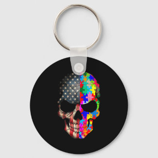 Autism Awareness Skull Puzzle Pieces Skull Autism Keychain