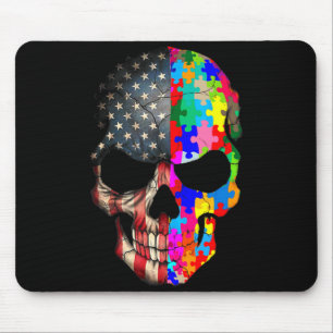 Autism Awareness Skull Puzzle Pieces Skull Autism Mouse Pad